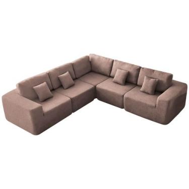 Imagem de Kit Sofá Modular 5 Lugares Moderno Curvo Orgânico Adapt Linho - Doce S