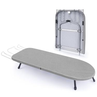 Imagem de Tábua de passar roupa de mesa com descanso de ferro, mini tábua de passar com painel de malha de metal com capa resistente ao calor, tábua de ferro pequena portátil dobrável para dormitórios