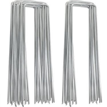 Imagem de MEETOOT 20 peças de jardim galvanizado de 15 cm em forma de U estacas de ponta de pino à prova de ferrugem malha de jardinagem tachinha para fixar decoração floral cercos para animais de estimação