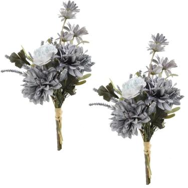 Imagem de INSUNSIX Flores artificiais para vaso, 2 buquês de flores de seda azul cinza realistas para vasos arranjos de flores falsas para decoração de casa, decoração de mesa de centro de mesa (azul escuro)