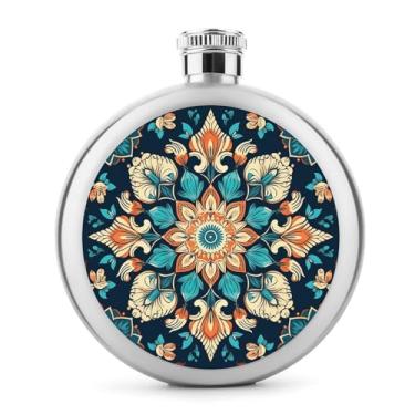 Imagem de Cantil de aço inoxidável, vintage mandala flores1 impressão clássica garrafa de bolso garrafa anca garrafa de viagem garrafa portátil garrafa de metal