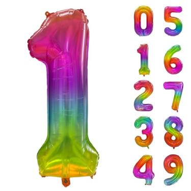Imagem de Balão arco-íris de 101 cm folha de hélio gigante número 0 a 9 balões aniversário festa de casamento decorações digitais número 1