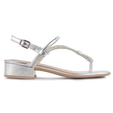 Imagem de Sandália Ramarim Salto Baixo Feminina (Prata/Bege, BR, Adulto, Numérico, 34)