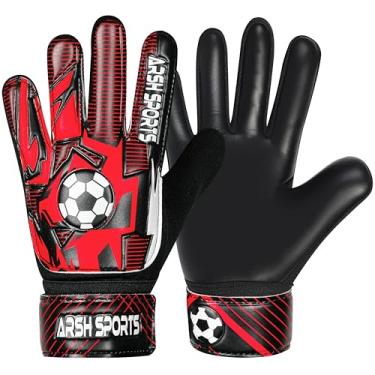 Imagem de Arsh Sports Luvas De Goleiro Futebol Para Crianças, Juvenil, Meninos E Meninas, Palma Látex 4 Mm, Antiderrapante, Proteção Dupla Pulso Super Gip (Preto Vermelho, Tamanho 5, Adequado Crianças 9 A 12