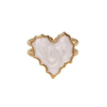 Imagem de Anel de aço inoxidável em forma de coração para mulheres banhado a ouro 18 k sem desbotamento Design irregular de martelo padrão de coração ajustável, Aço inoxidável, Sem pedra preciosa