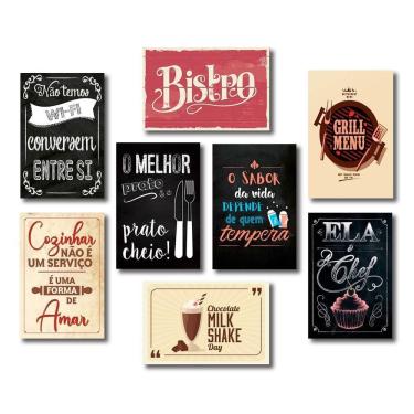 Imagem de Kit Placas Decorativas Cozinha Frases Retrô Mdf -8 Placas