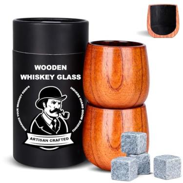 Imagem de Pacote com 2 copos de uísque de madeira carbonizada – Copos de bourbon de 293 ml para homens com interior queimado – Copos de coquetel à moda antiga – presentes para pai, homens, irmãos ou amantes de