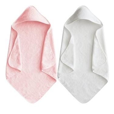 Imagem de IFaryMes Toalhas com capuz para bebês 80 x 80 cm toalha de banho para recém-nascidos e bebês chuveiro ultra absorvente macio roupão cobertor meninos e meninas 2 peças (rosa branco)