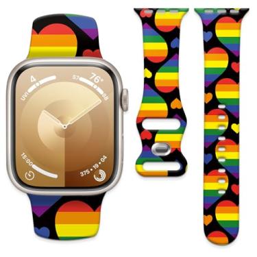 Imagem de Pulseira de relógio compatível com Apple Watch de 38 mm, 40 mm, 41 mm e 42 mm, pulseira de substituição com fecho clássico para Apple Watch Series SE 10, 9, 8, 7, 6 5, Utral (coração amarelo do amor)