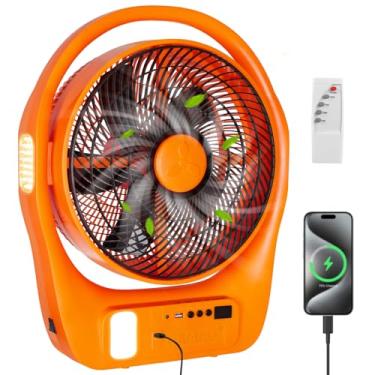 Imagem de TUIAIAO Ventilador de acampamento de tamanho extra grande, bateria recarregável de 45000 mAh, lâmina de 28 cm, ventilador portátil com lanterna LED de 3 lados, sem fio, temporizadores, remoto