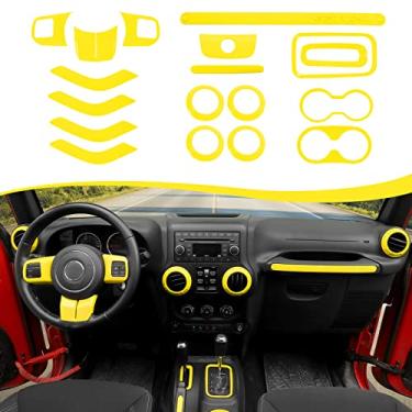 Imagem de CheroCar Kit de acabamento interno 18 peças para Jeep Wrangler JK JKU 2011-2018 4 portas, capa de volante, capa de suporte de copo de acabamento de ventilação de ar condicionado, moldura de botões de mudança de marcha, amarelo..