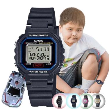 Imagem de Kit Relógio de Pulso Casio Infantil Masculino Resistente Água Calndário Alarme Digital LA-20WHS + Carrinho Miniatura