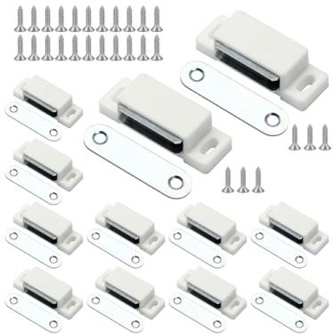 Imagem de Jersvimc 12 peças de ímãs magnéticos para porta de armário, trava magnética para gaveta, obturador magnético, ferragens para armário, armário, banheiro (branco)
