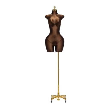 Imagem de Mannequin Manequins femininos, o torso de linho pode ser ajustado de 60 a 85 polegadas, equipado com uma base de metal com roda universal removível(Brown)