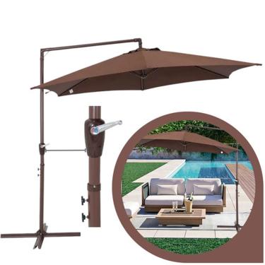 Imagem de Ombrelone Lateral Guarda Sol De Piscina 3 Metros Veneza Bel Marrom com Acionamento por Manivela e Base p/ Contrapeso