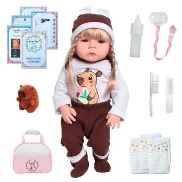 Imagem de Bebê Reborn Boneca Loira Realista Capivara 46cm + Acessórios - Cegonha