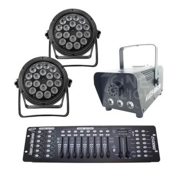 Imagem de Kit 2 Par Led Slim + Máquina De Fumaça 600W + Mesa Dmx 512