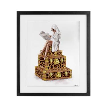 Imagem de Stupell Industries Reading Atop Suitcases Impressão emoldurada preta sob vidro design por Ziwei Li, 40,6 x 33,5 cm