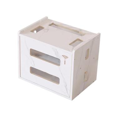 Imagem de IEUDNS Caixa de armazenamento de roteador, organizador, decoração, armário de madeira oco moderno de 2 camadas, rack de gerenciamento de cabos para, Branco