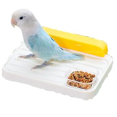 Imagem de Poleiro para pássaros com copo de alimentação para gaiola e janela, alimentador seguro de poleiro de papagaio com tigelas, poleiros laváveis para periquitos, calopsitas, periquitos, periquitos