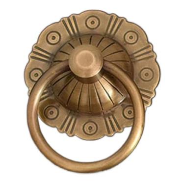 Imagem de Aldrava de porta retrô chinesa clássica maçaneta de porta aldrava de latão puxador de gaveta puxador de madeira decoração de porta de armário