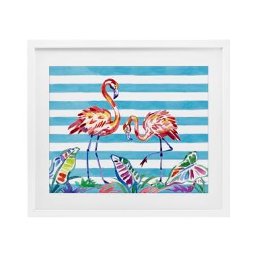 Imagem de Stupell Industries Estampa emoldurada branca de flamingos em listras pinceladas sob o vidro por Paul Brent, 43 x 53 cm