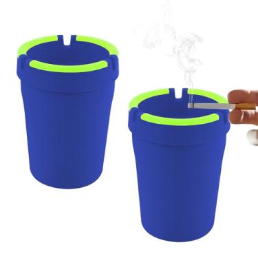 Imagem de Wogomz 2 peças de cinzeiro de carro que brilha no escuro com tampa, suporte de copo autoextinguível portátil, bandeja de cinzas, à prova de fumaça, à prova de cheiro, lata de lixo, balde de cigarro