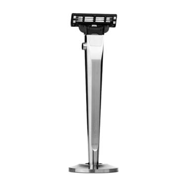 Imagem de Titaner Cabo de barbear de 3 camadas de titânio com botão de liberação rápida, compatível com lâminas Mach3, à prova de ferrugem e leve, inclui suporte redondo (prata)