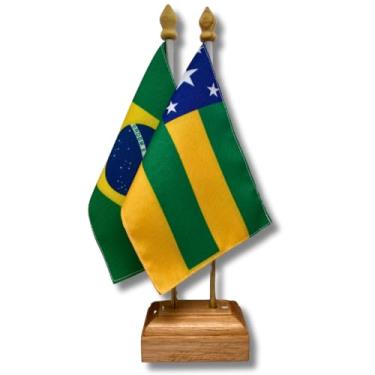 Imagem de Kit Bandeira de Mesa Brasil e Sergipe, Base Dupla em Madeira Maciça, 30 cm Altura, Tecido Oxford Dupla Face, Multicolorido