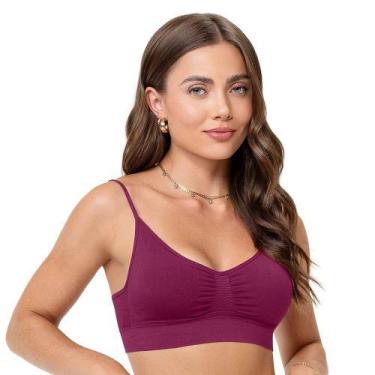 Imagem de Sutiã Top Alça Fina Regulável com Bojo Removível sem Costura Marsala -