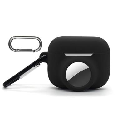 Imagem de Capa de transporte para Airpods Pro 3 com suporte para airtag, suporte de silicone para rastreador GPS para air tag, macia, à prova de choque, antiarranhões, antiperda com mosquetão, preta