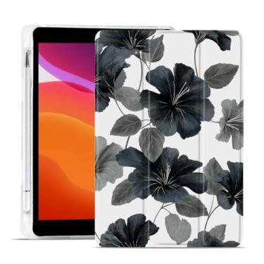Imagem de MAYCARI Capa de flores pretas escuras para iPad de 10,2 polegadas 2021/2020/2019 com suporte para lápis, padrão original para iPad 9ª/8ª/7ª geração, capa protetora traseira de TPU macio, capa fina