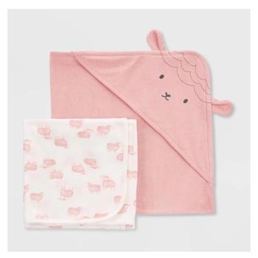 Imagem de Toalhas de Banho para Bebê Just one You, C a r t er's, Rosa e Branco com Estampa de Coelho, Conjunto com 2 Peças