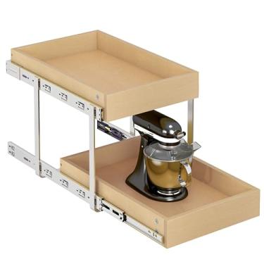 Imagem de WelFurGeer Gavetas de armário de madeira compensada de 35,5 cm com 2 camadas, prateleiras deslizantes lisas para armários de cozinha, gavetas removíveis para organização de cozinha doméstica