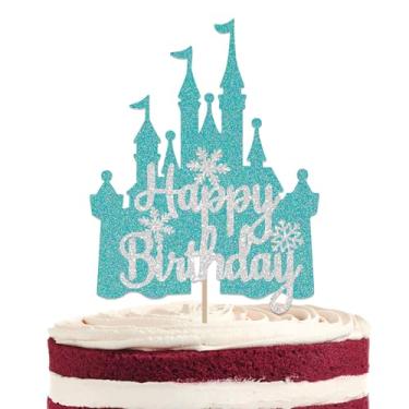 Imagem de Snowflake Castle Happy Birthday Cake Topper, Winter Snowflake Birthday Cake Decor, Winter Wonderland Bday Baby Shower Party Decorations Silver Blue Glitter