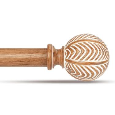 Imagem de HEI! DEAR Varões de cortina de madeira para janelas de 182 a 364 cm, poste decorativo de madeira resistente de 2,5 cm, varões de cortina rústicos de fazenda ajustáveis Boho com acabamento de imitação