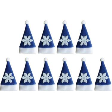 Imagem de koTTIYA 10pcs Miniature Santa Hats Christmas Cutlery Hat Holder Mini Silverware Bag Fabric Tableware Set for Xmas Holiday Party Supply - Blue