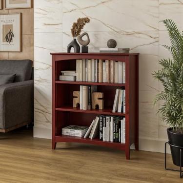 Imagem de Camaflexi Estante estilo coqueteleira com 3 prateleiras/madeira maciça/91 cm de altura/prateleira ajustável/traseira fechada/estante para exibição para sala de estar, quarto, casa e escritório, mancha