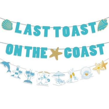 Imagem de Last Toast On The Coast - 3 peças decorações de despedida de solteira azul decoração de festa faixas costeiras champanhe glitter para tema costeiro náutico chá de panela festa casamento suprimentos