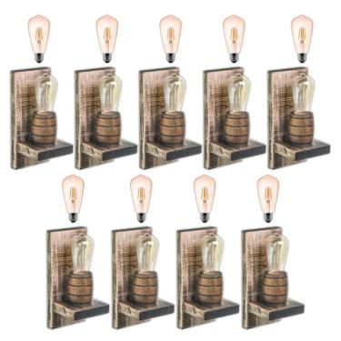 Imagem de Kit 9 Arandelas Barril Delenha Decor Rústico + Lâmpadas