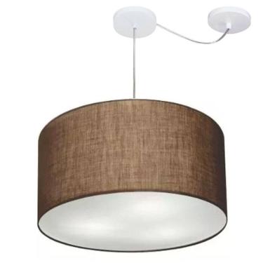Imagem de Lustre Pendente Cilíndrico Com Desvio De Centro Md-4168 Cúpula Em Tecido 60x30cm Café - Bivolt