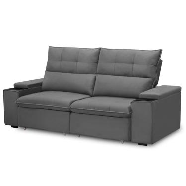 Imagem de Sofá Retrátil Reclinável Para Sala 3 Lugares 210cm Niels F04 Veludo Cinza Escuro - Lyam Decor