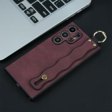 Imagem de Capa de couro com suporte para pulseira Wave para Samsung Galaxy S21 S22 S23 S24 Ultra Plus, capa protetora de silicone com fivela e suporte (para Galaxy S23 Plus/vinho tinto)