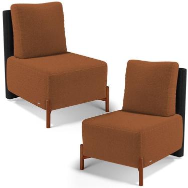 Imagem de Kit 02 Poltronas Decorativas Sala Estar Living Hungria L02 Couríssimo Preto Bouclê Terracota - Lyam