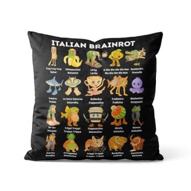 Imagem de Jschlatt Capa de almofada com personagem italiano Brainrot, Tralalero Tralalala, Bombardiro Crocodilo, Tung Tung Tung Sahur, Lirili Larila, capa de almofada divertida meme 18" x 18" (45 cm x 45 cm)