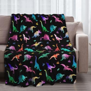 Imagem de Cobertor colorido de lã de dinossauro 152 x 203 cm para sofá cama, cobertor de flanela de microfibra super macio e aconchegante leve para mulheres, homens e crianças