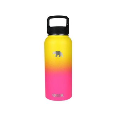 Imagem de Garrafa Térmica Inox 946Ml 32Oz Com Tampa Rosa E Amarelo -