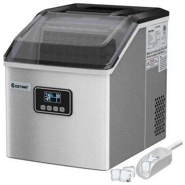 Imagem de Máquina de Gelo, Aço Inoxidável, 22, Dia 24 Cubos, Ciclo, Tela LCD, 110v, COSTWAY 24525US CYEP, Prateado