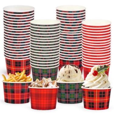 Imagem de Whaline Xícara de lanche de Natal, vermelho, verde, búfalo, xadrez, descartável, 255 g, tigelas de papel de sorvete de sobremesa, para festas de fim de ano, doces, bolos, lembrancinhas, suprimentos