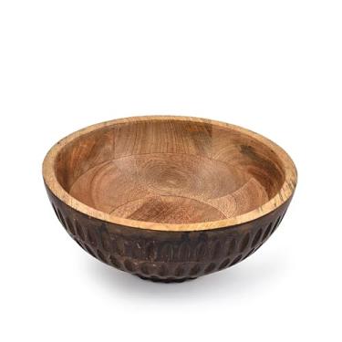 Imagem de NIRMAN Fruteira decorativa redonda de madeira de manga para cozinha rústica, casa, jantar, cozinha e decoração de mesa (23 x 23 x 10 cm)